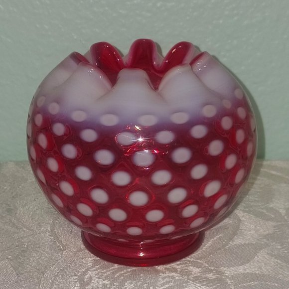 Fenton Other - Vintage Fenton Cranberry Opalescent Polka Dot Rose Bowl